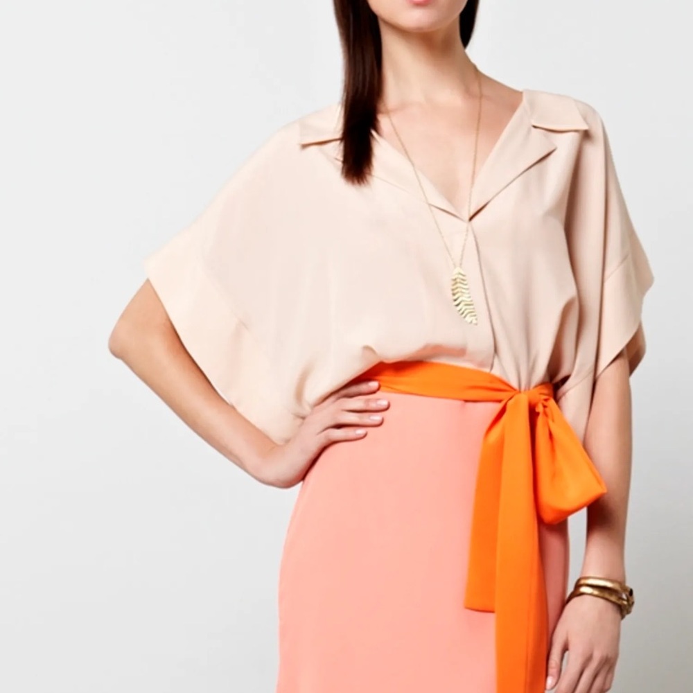 Chris Benz Tan Dolman Sleeve Blouse with Notched Collar